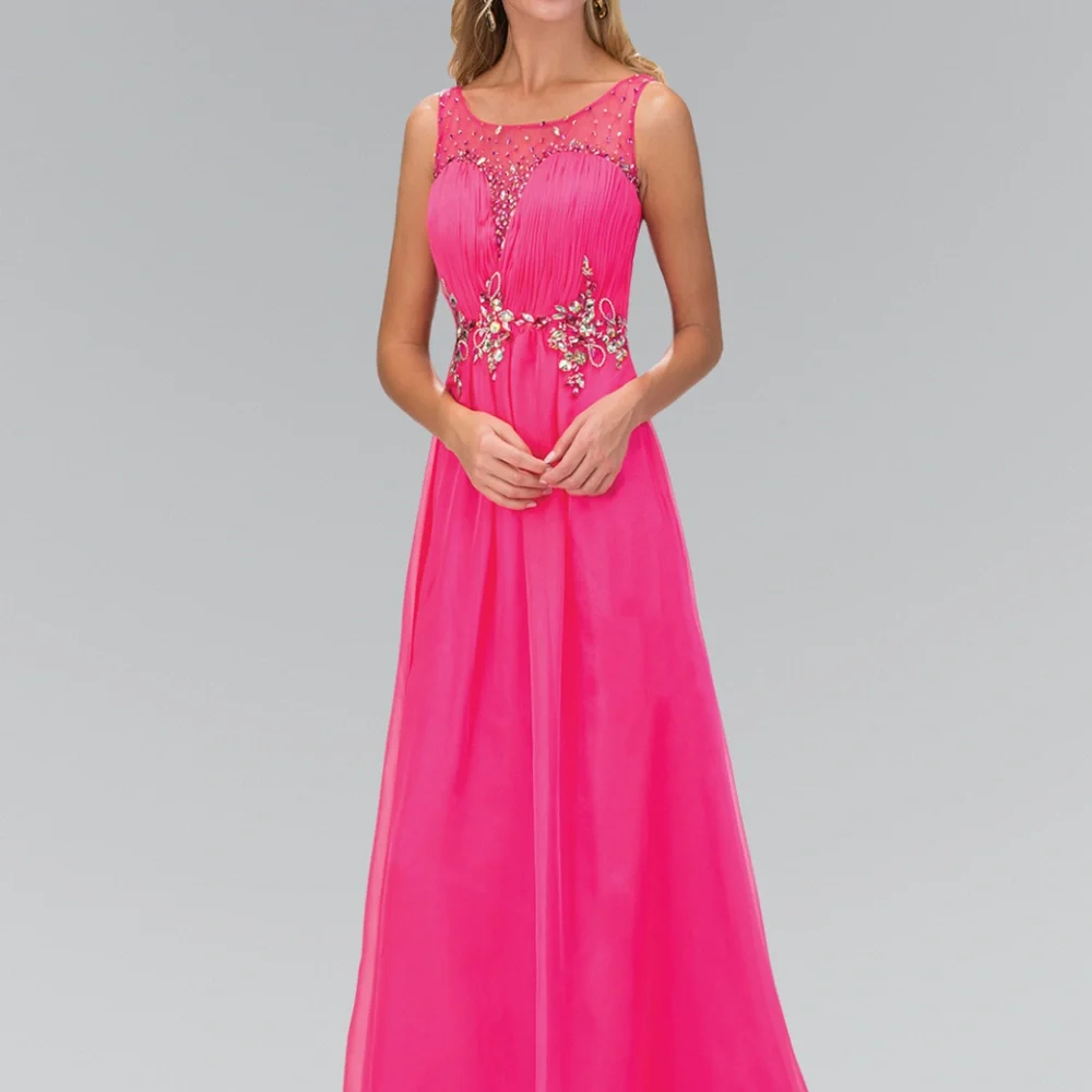 Long Prom Dress with Jeweled Neck GL1131